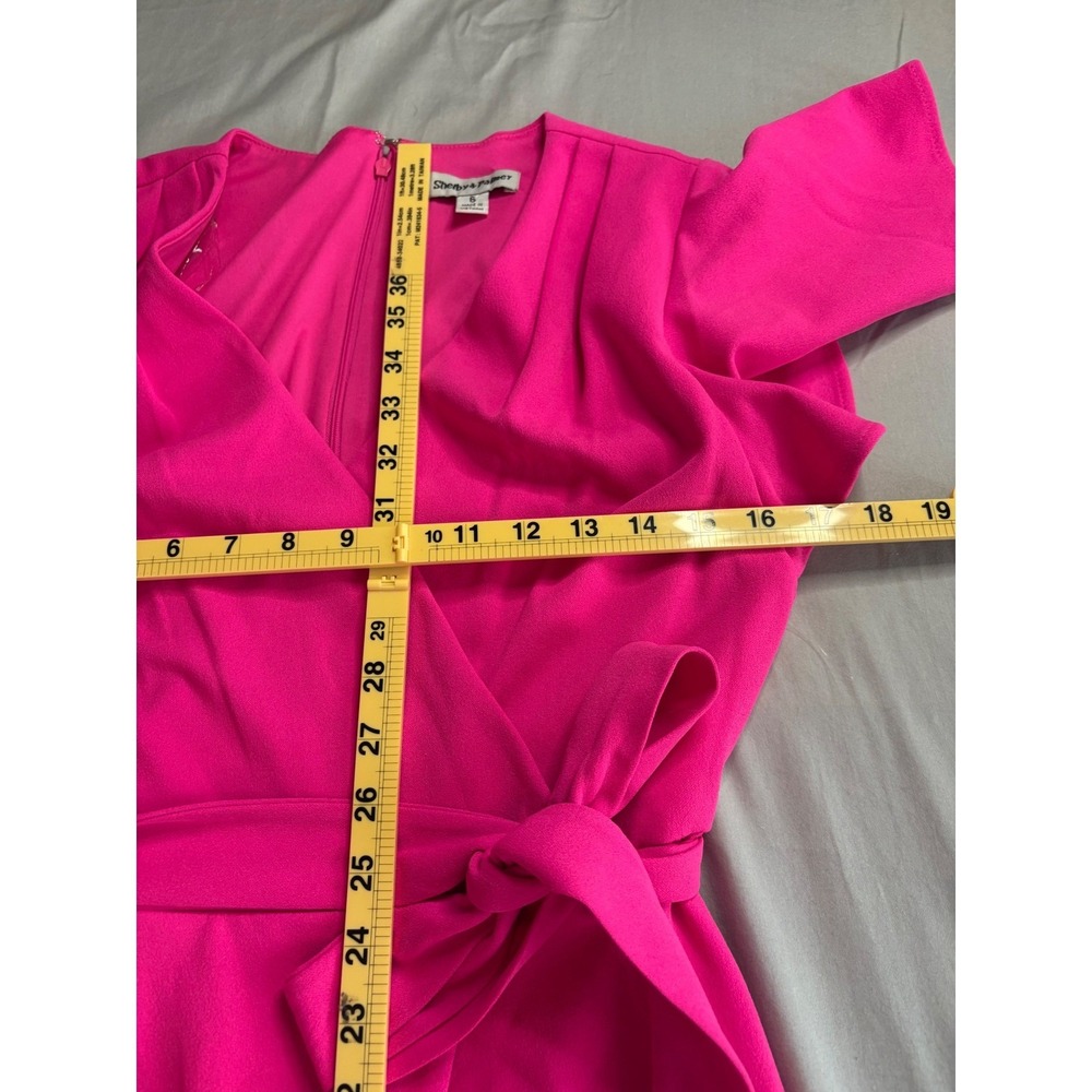 Shelby & Palmer Pink Faux Wrap Dress Flutter Sleeve Belted Midi Size 6 - Picture 6 of 6